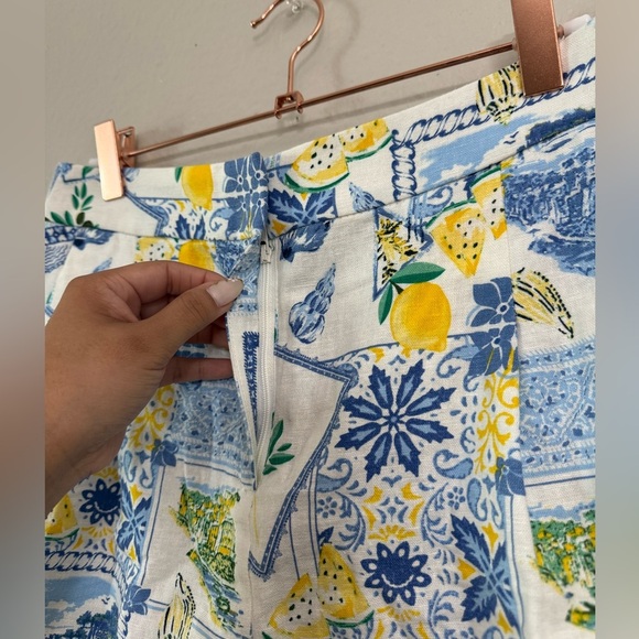 J. Crew Factory Printed elastic-back linen-blend pleated short - Picture 4 of 8